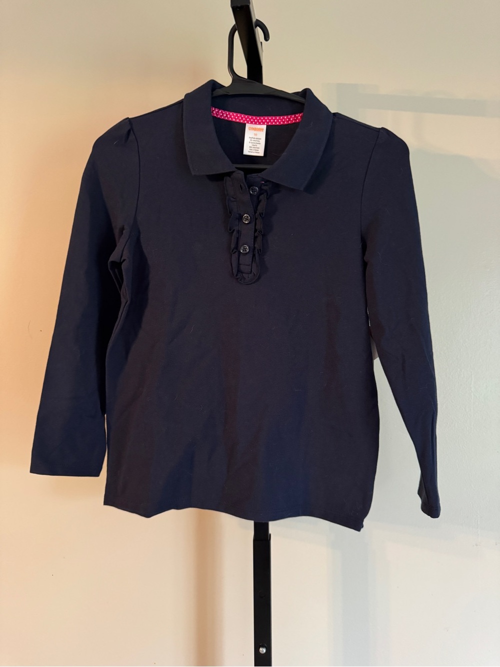 Gymboree Girls Long-Sleeve Navy Polo Top with Ruffle Placket Size 10